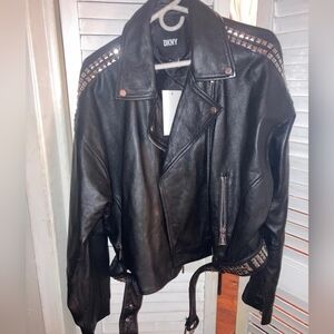 DKNY Limited Edition Biker Motorcycle genuine  leather studded jacket NWT